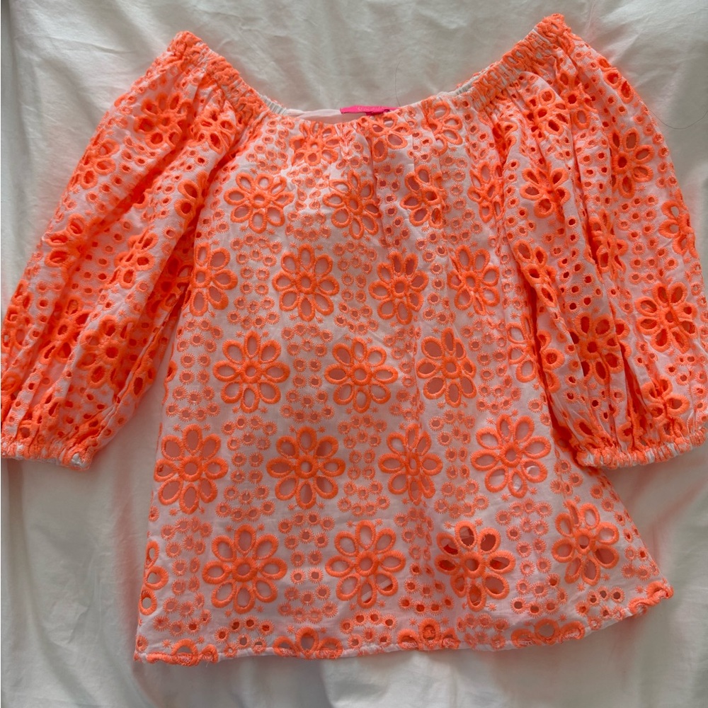 Lilly Pulitzer Cantaloupe FunFlower Eyelet Top